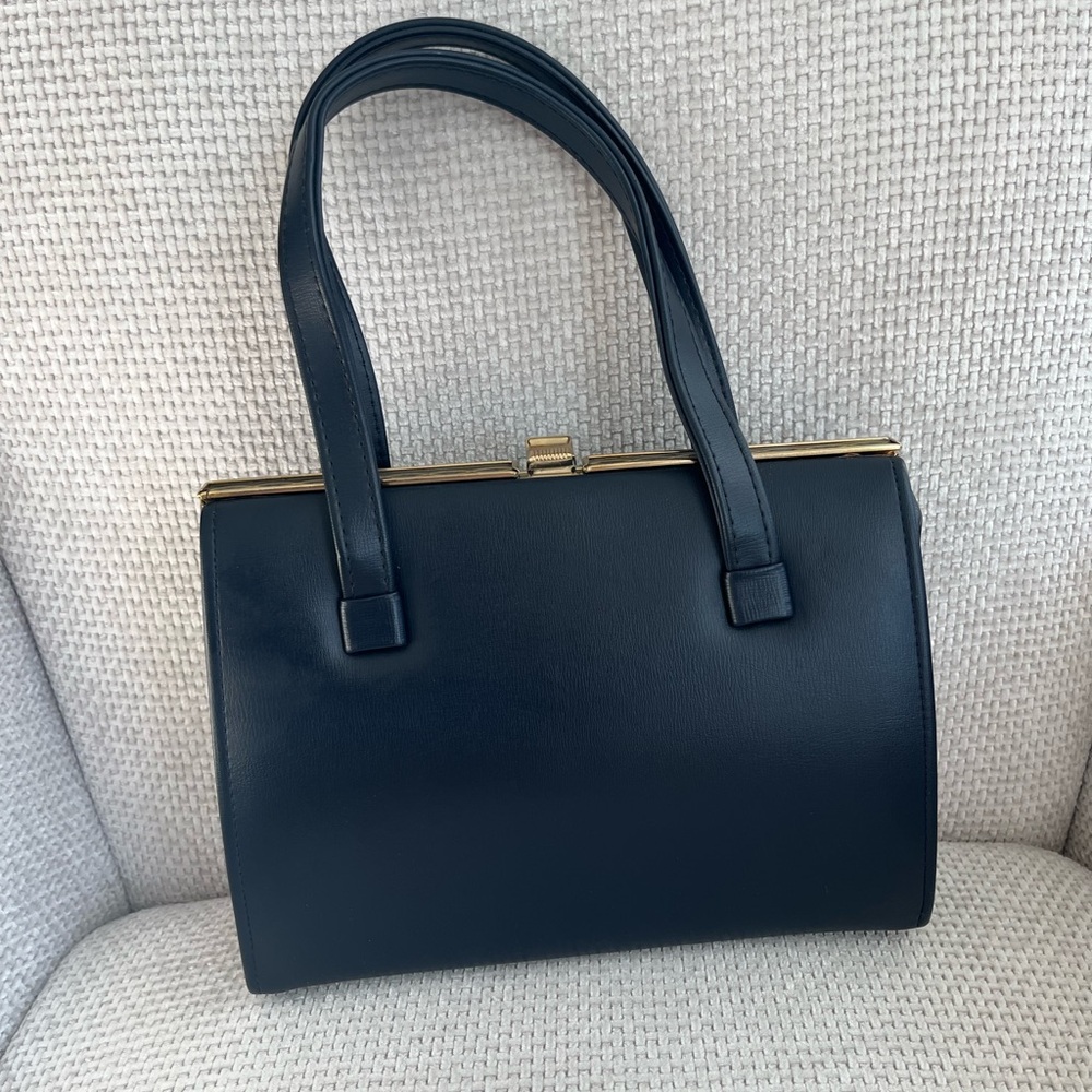 Vintage Elegant Navy Blue Leather Handbag